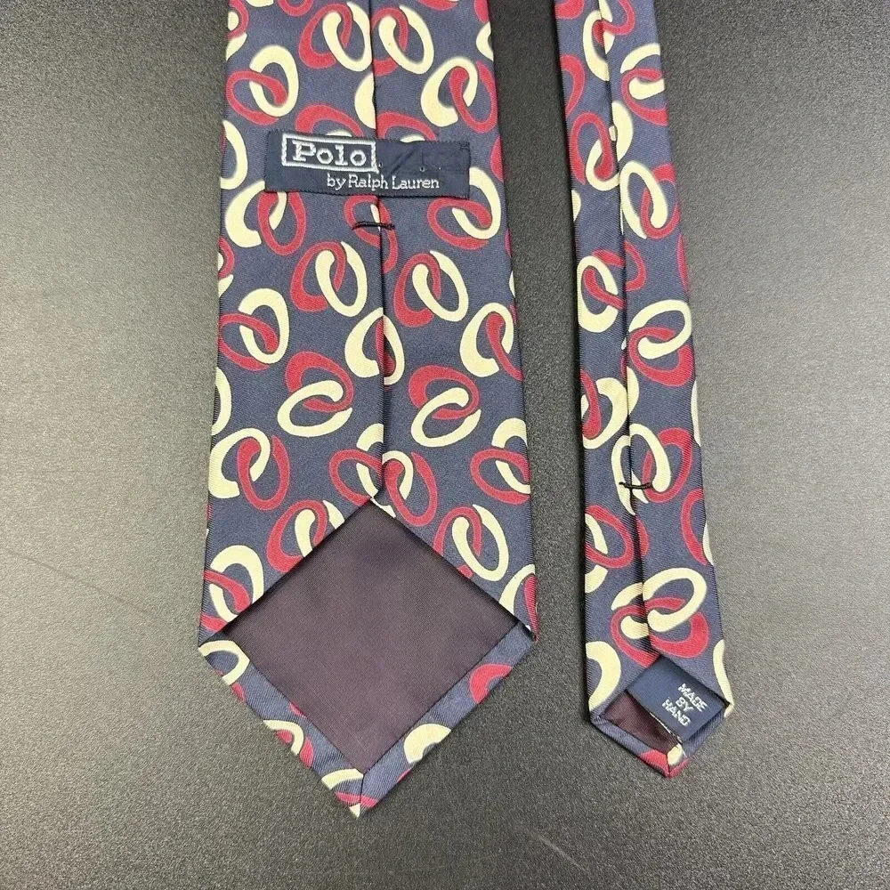 Vintage Polo Ralph Lauren Silk Tie Mens Navy Geometric Handmade in USA Necktie*